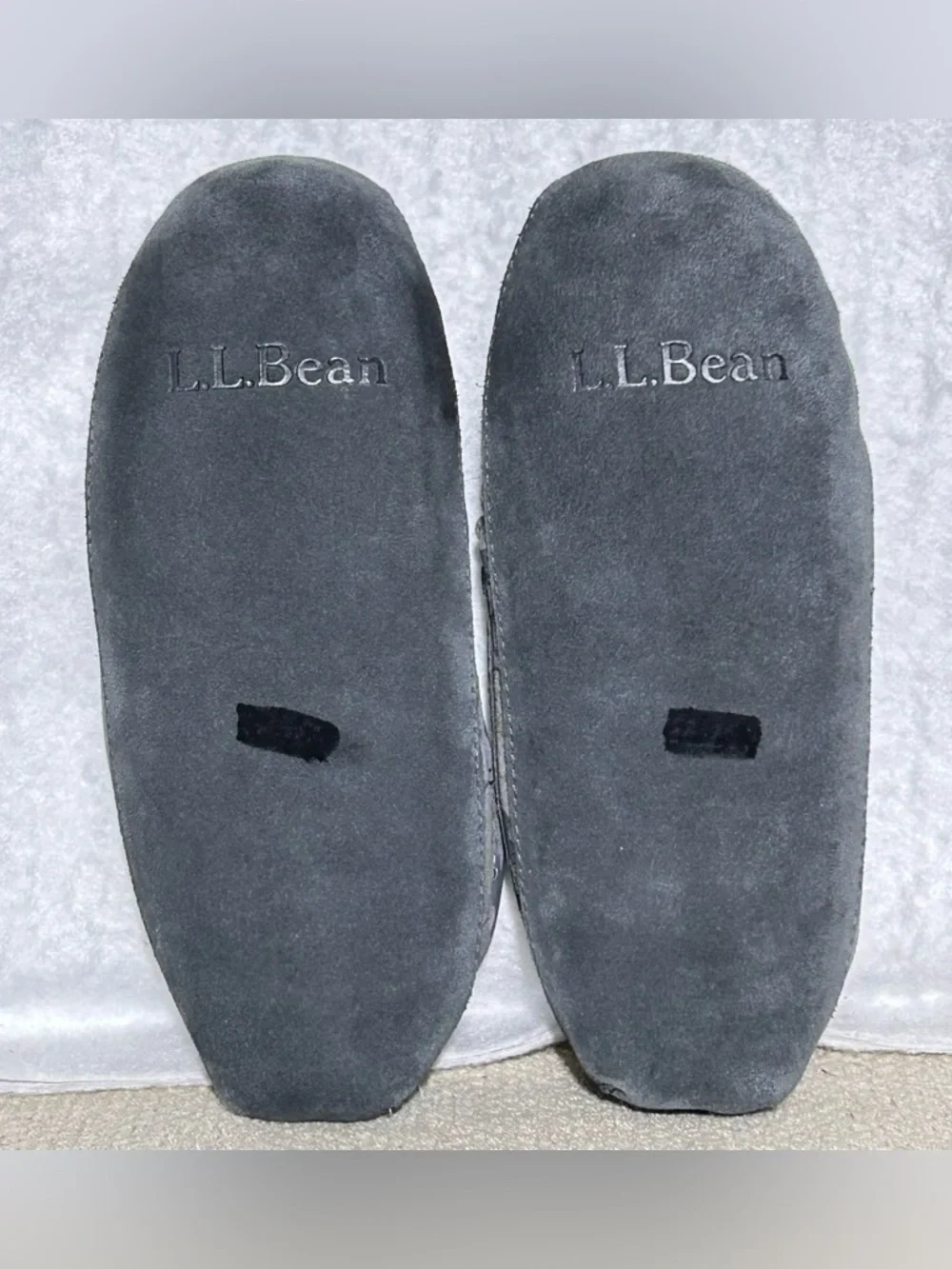 L.L. Bean Little Kids Grey Camo Wicked Good Mocassin Sherpa-Lined Slippers SZ 1